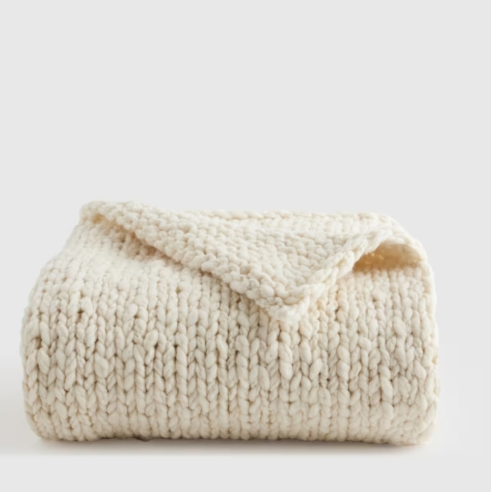 Quince Chunky Hand Knit Wool Throw - ivory / natural